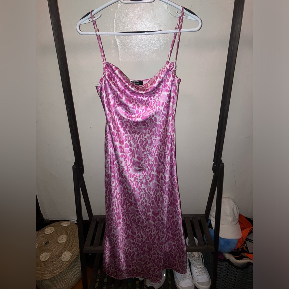 Pink leopard print slip dress